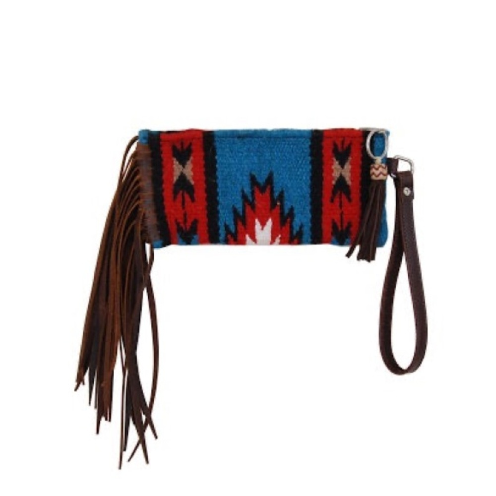 Turquoise & Red Southwestern Fringe Wristlet Clutch